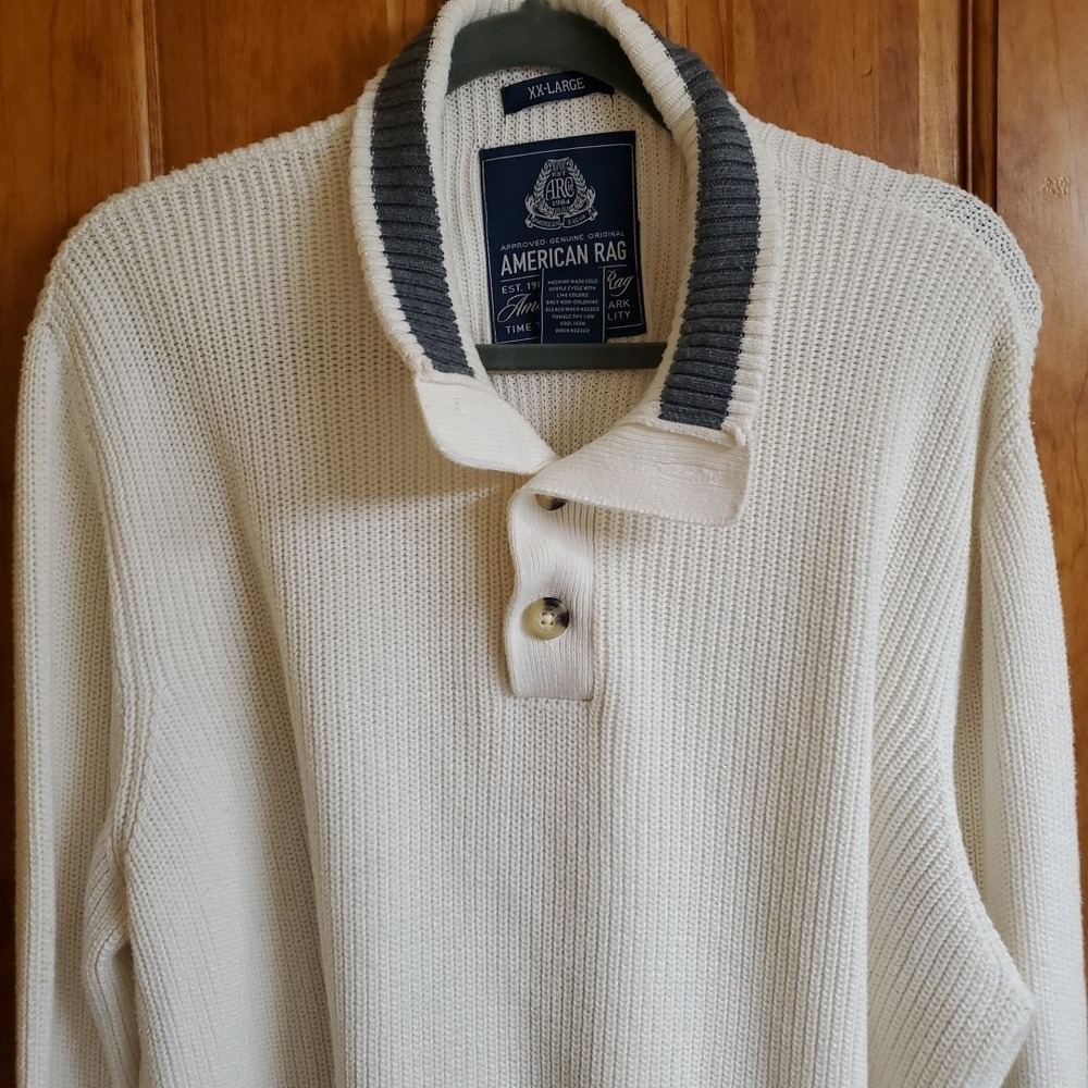 American Rag XX-Large Sweater Men White Henley Knit Pullover Casual Winter‎ Top